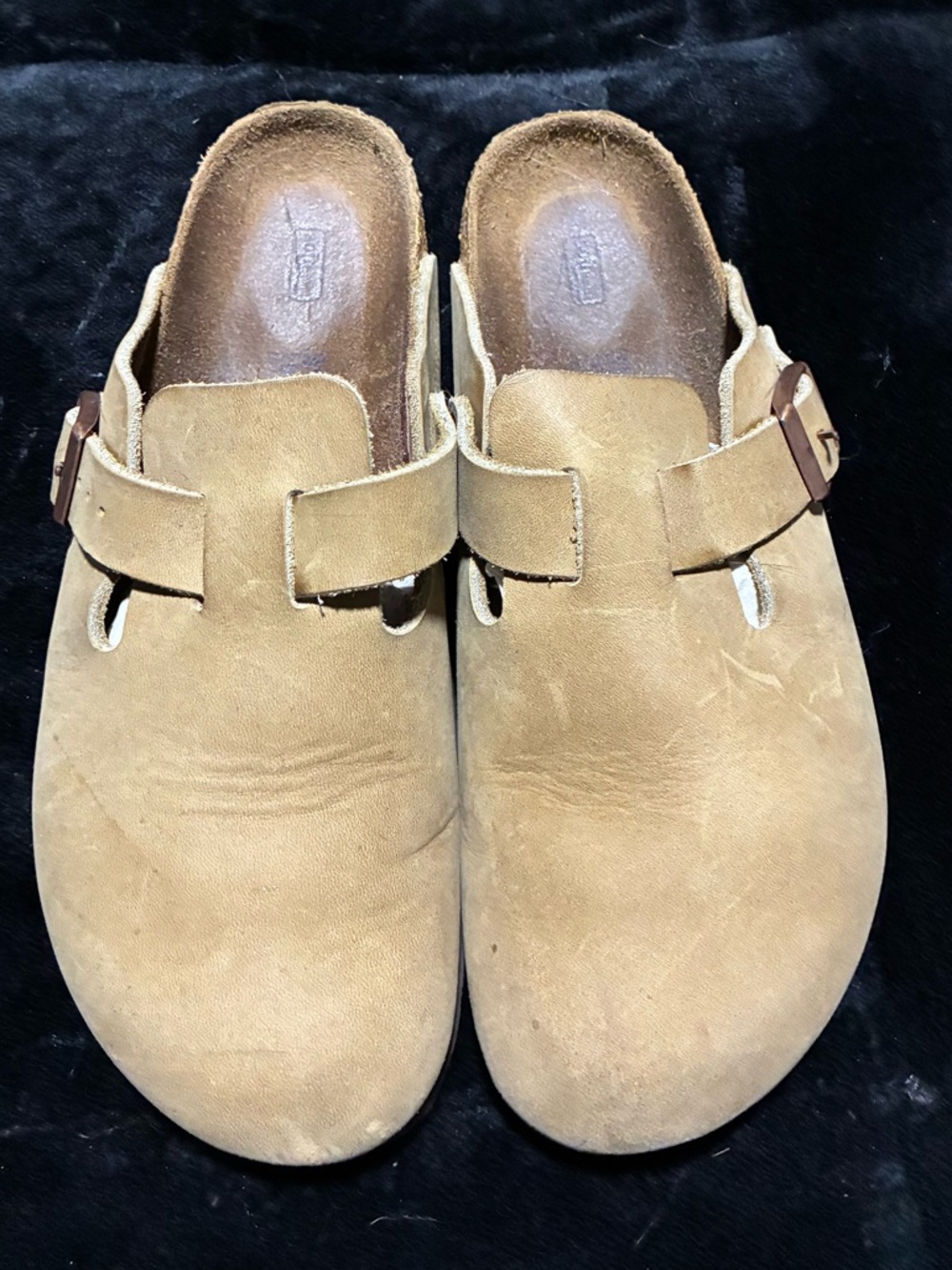 Birkenstock Suede Slip-On Clogs with Buckle Strap - Tan size 39